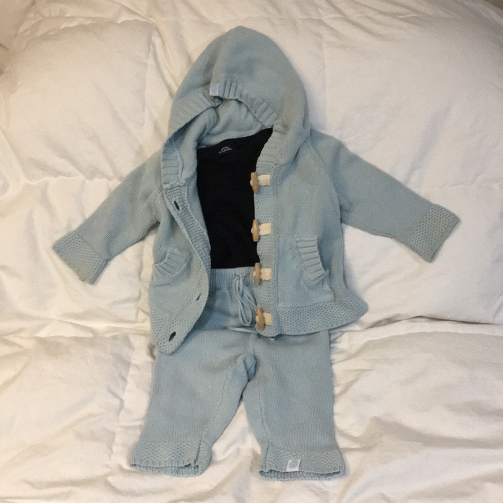 Beba Bean blue knit outfit